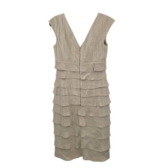 Dressbarn  Womens Gold Shimmer Tiered Ruffle V-Neck‎ Dress Sz 4 Formal Cocktail - Picture 7 of 10